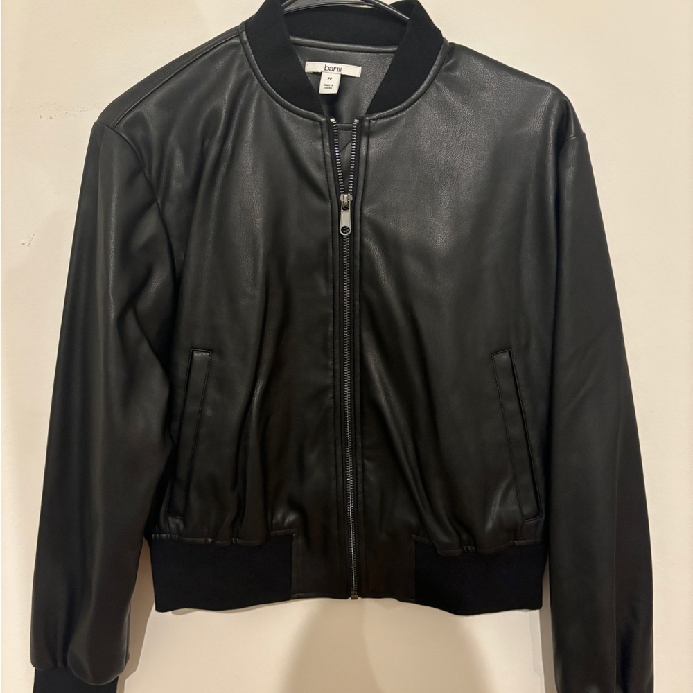 Black leather bomber jacket
